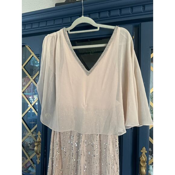 Oleg Cassini Nude Blush Pink Silver Sequin Beaded Formal Gown – Size 2 - Picture 10 of 11